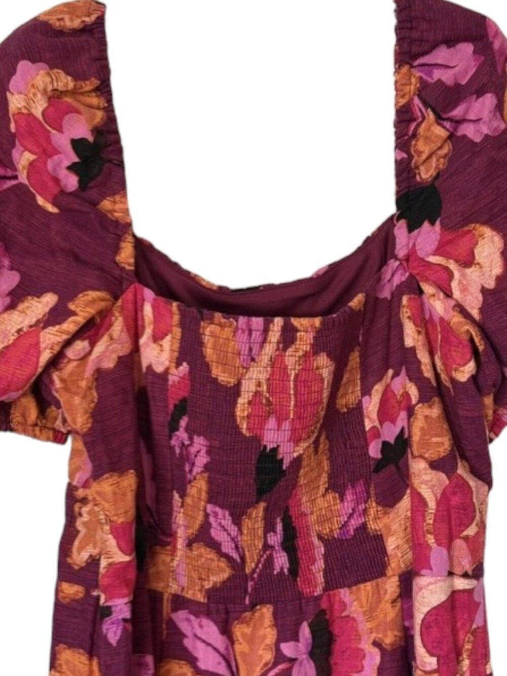 London Times Floral Puff Sleeve Bottom Ruffle Maxi Dress - Burgundy/Red - 16 - Picture 7 of 12